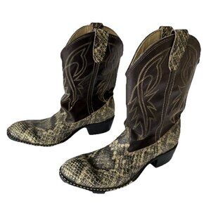 Vintage Bronco Cowboy Boots Kids 2.5 D Gray Snakeskin Vegan Leather Western USA